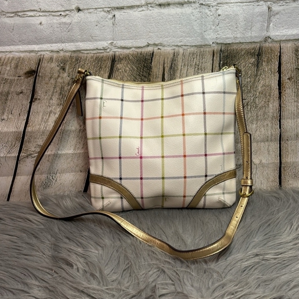 Coach Peyton Tattersal Plaid Rainbow GoldAccent Plaid Messenger Crossbody Bag - Picture 2 of 9